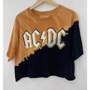 AC/DC Women’s Black/Orange Short Sleeve Cropped Logo Band Raw Hem Shirt‎ Size L